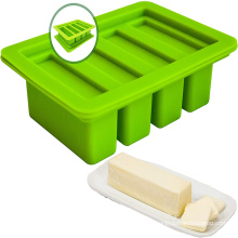 Easy Butter Maker 4 Cavities Rectangle Container Non-stick Silicone Butter Tray Mold With Lid